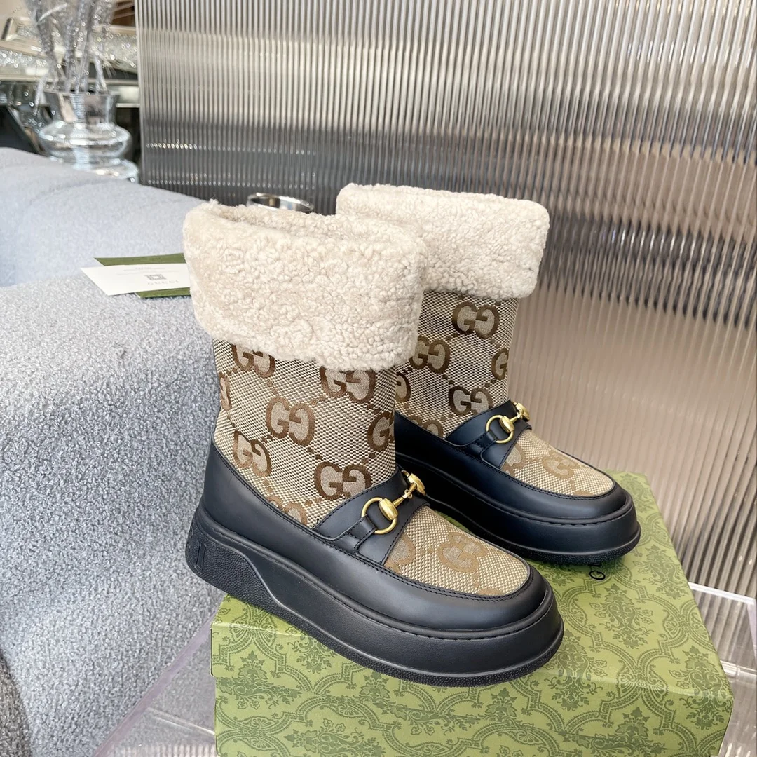 GUCCI Boots Shearling Leather Black-Beige EU35-42 C40202609111805
