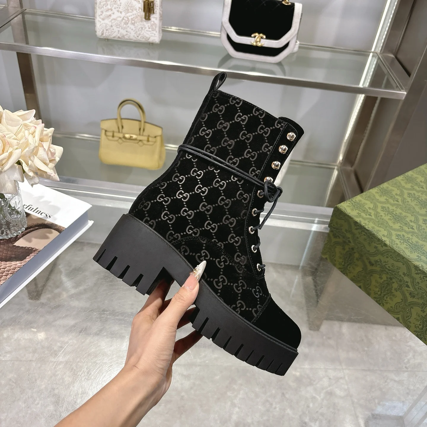 GUCCI Boots Suede Leather Black-Silver EU36-42 C30202609111791