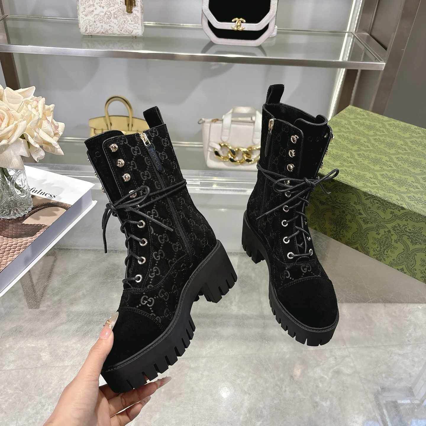 GUCCI Boots Suede Leather Black-Silver EU36-42 C30202609111791 - Image 5
