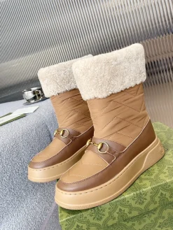 GUCCI Boots Wool Felt Leather Brown-Cream EU35-42 C40202609111810