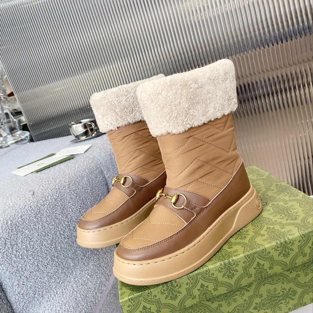 GUCCI Boots Wool Felt Leather Brown-Cream EU35-42 C40202609111810