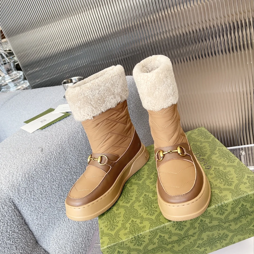 GUCCI Boots Wool Felt Leather Brown-Cream EU35-42 C40202609111810 - Image 2