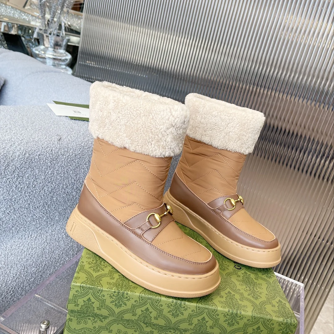 GUCCI Boots Wool Felt Leather Brown-Cream EU35-42 C40202609111810 - Image 3