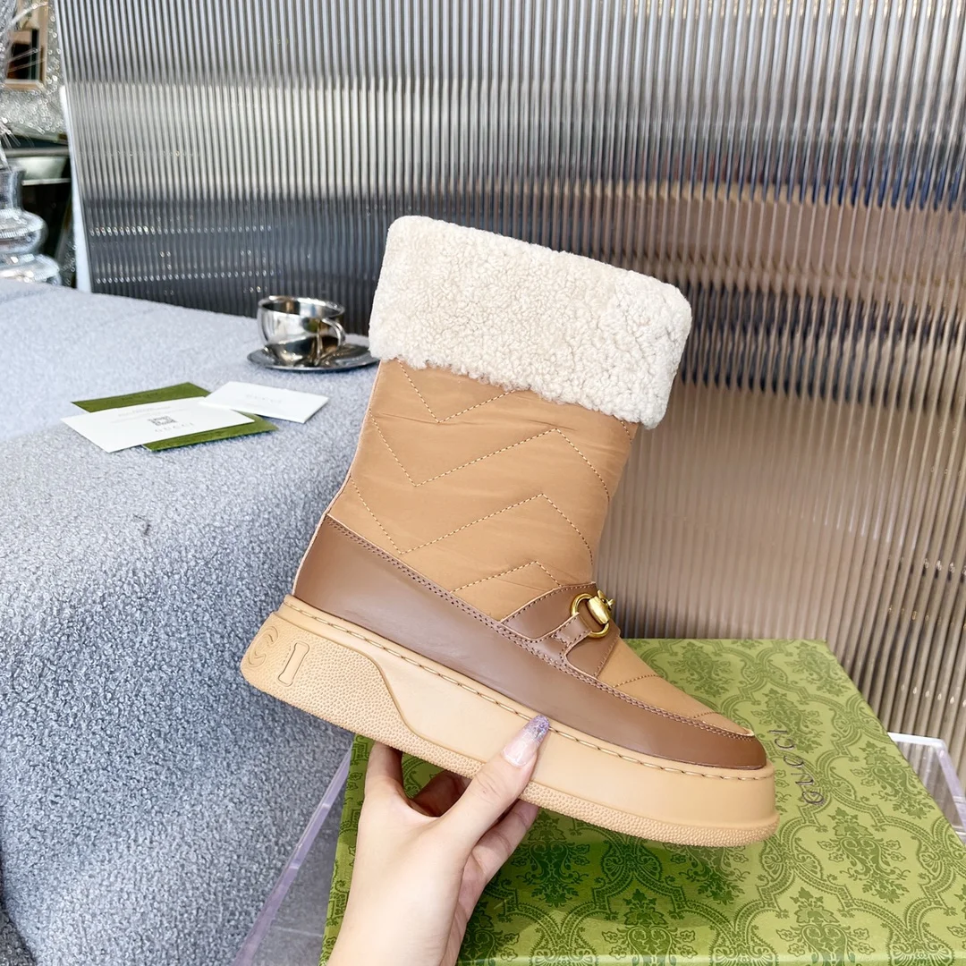 GUCCI Boots Wool Felt Leather Brown-Cream EU35-42 C40202609111810 - Image 4