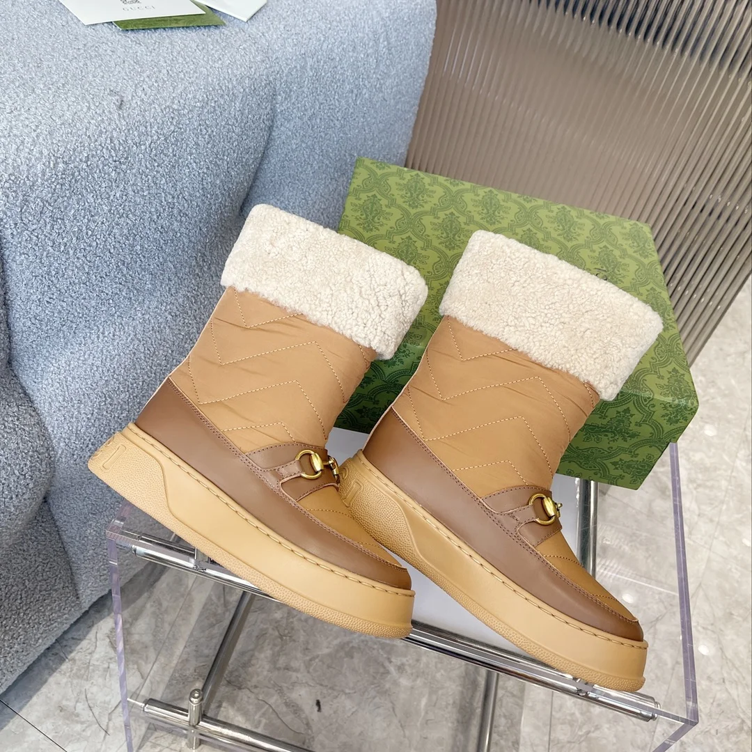 GUCCI Boots Wool Felt Leather Brown-Cream EU35-42 C40202609111810 - Image 5