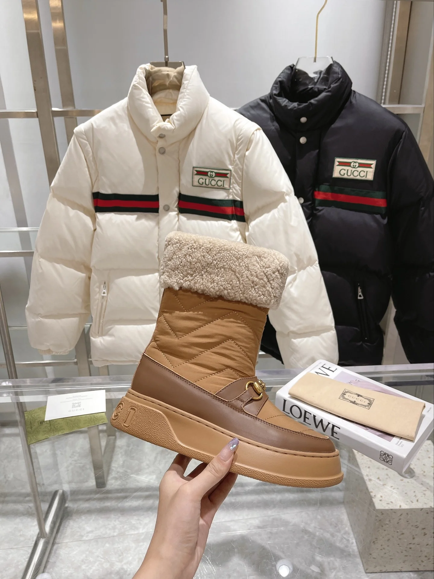 GUCCI Boots Wool Felt Leather Brown-Cream EU35-42 C40202609111810 - Image 6