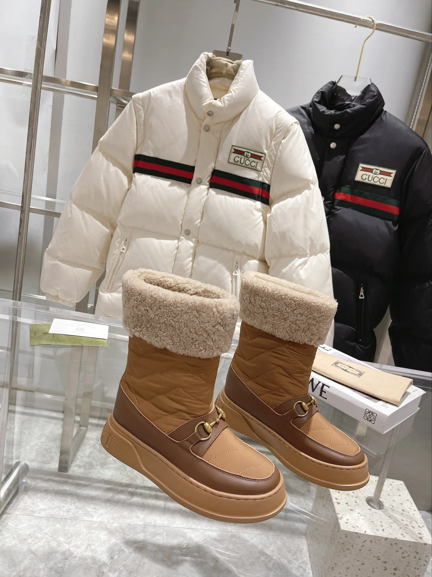 GUCCI Boots Wool Felt Leather Brown-Cream EU35-42 C40202609111810 - Image 7