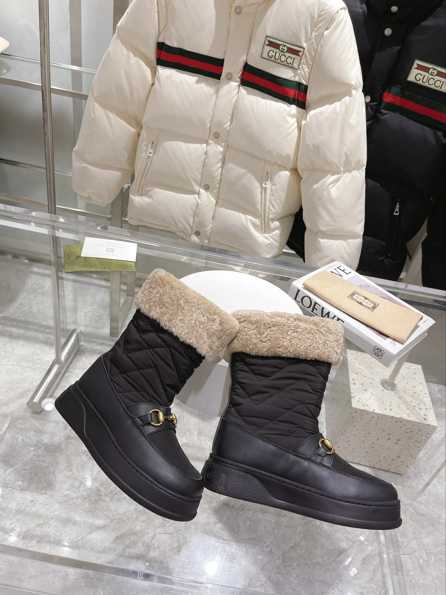 GUCCI Boots Wool Leather Black-Beige EU35-42 C40202609111811 - Image 3