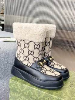 GUCCI Boots Wool Shearling Beige-Black-Gold EU35-42 C40202609111809