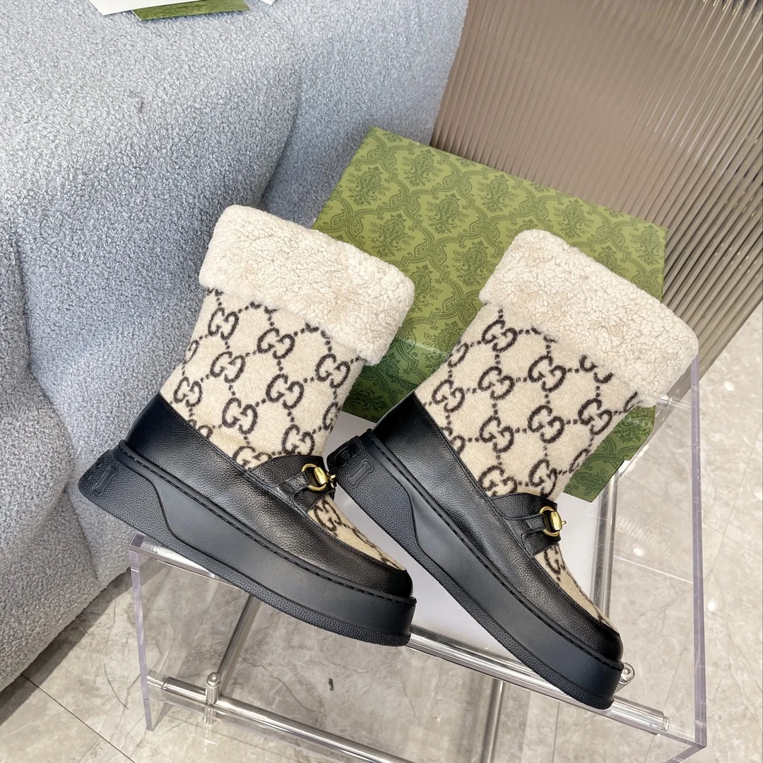 GUCCI Boots Wool Shearling Beige-Black-Gold EU35-42 C40202609111809 - Image 7