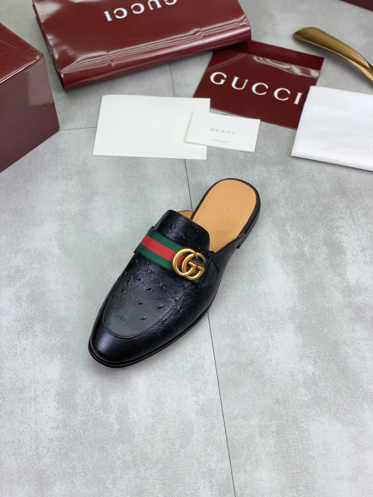 GUCCI Flats Calfskin Leather Black-Gold EU39-45 D20202609110993 - Image 5
