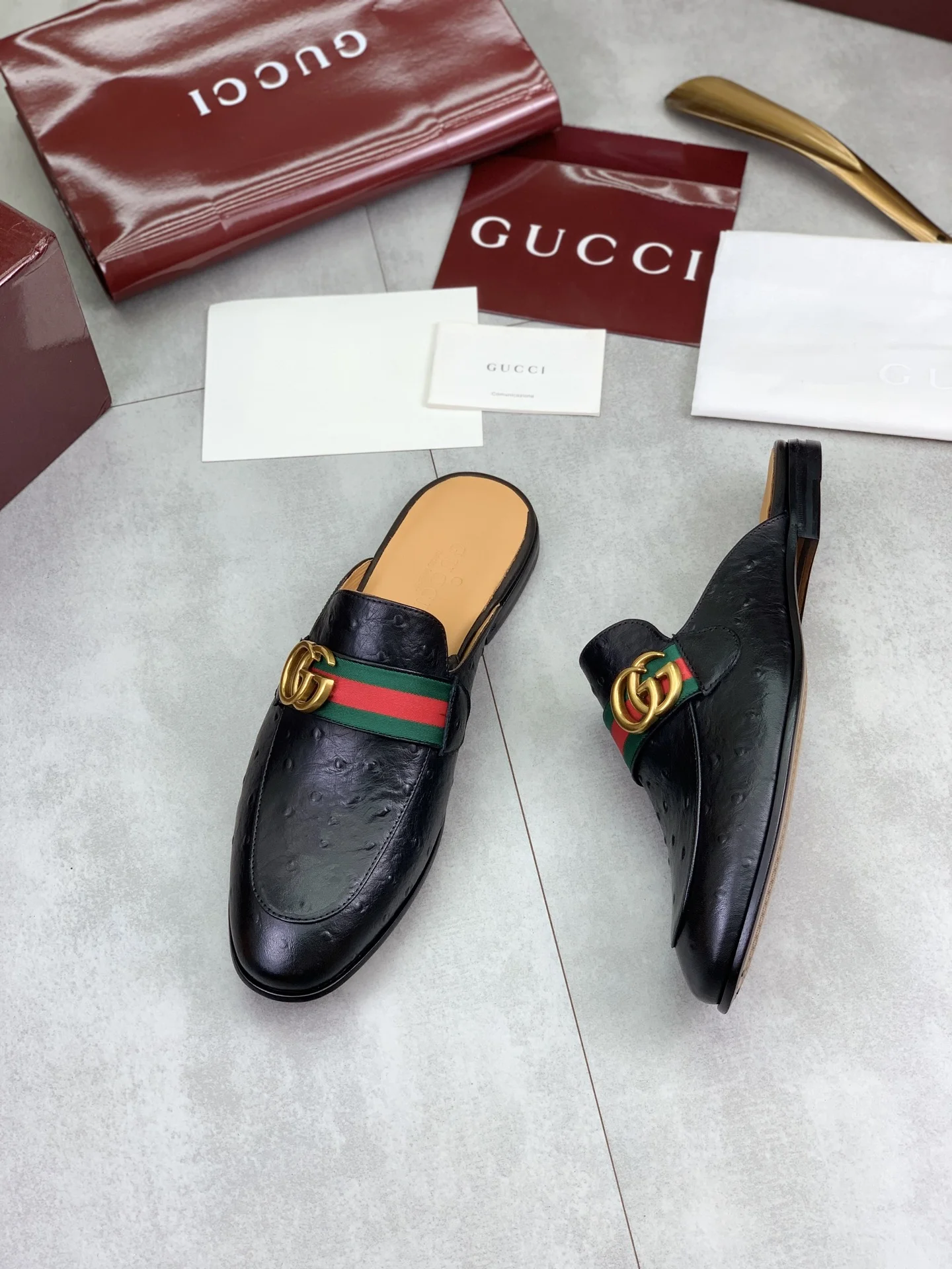 GUCCI Flats Calfskin Leather Black-Gold EU39-45 D20202609110993 - Image 6
