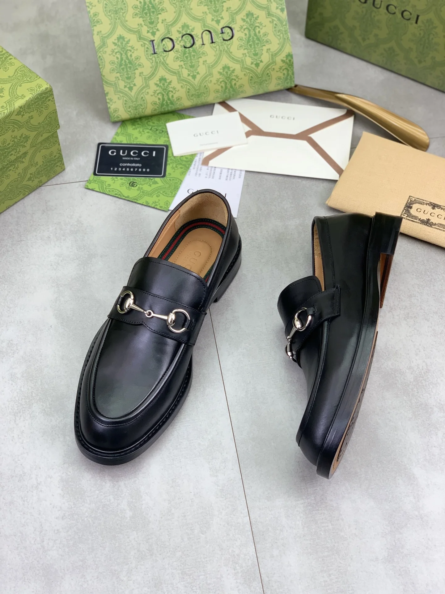 GUCCI Formal Shoes Calf Leather Black-Gold EU39-45 D80202609111073 - Image 5