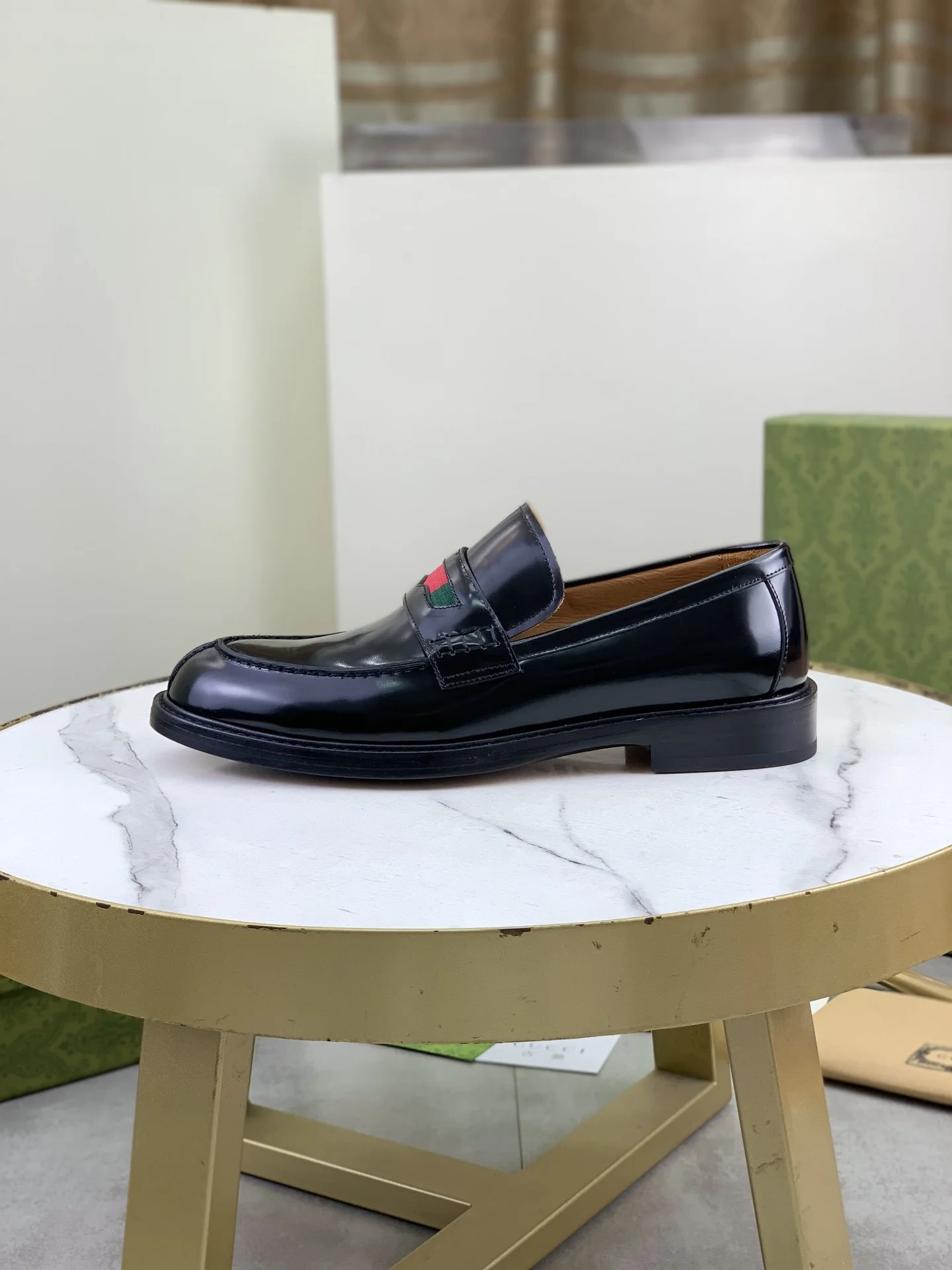 GUCCI Formal Shoes Calf Leather Black-Green-Red EU39-45 D80202609111067