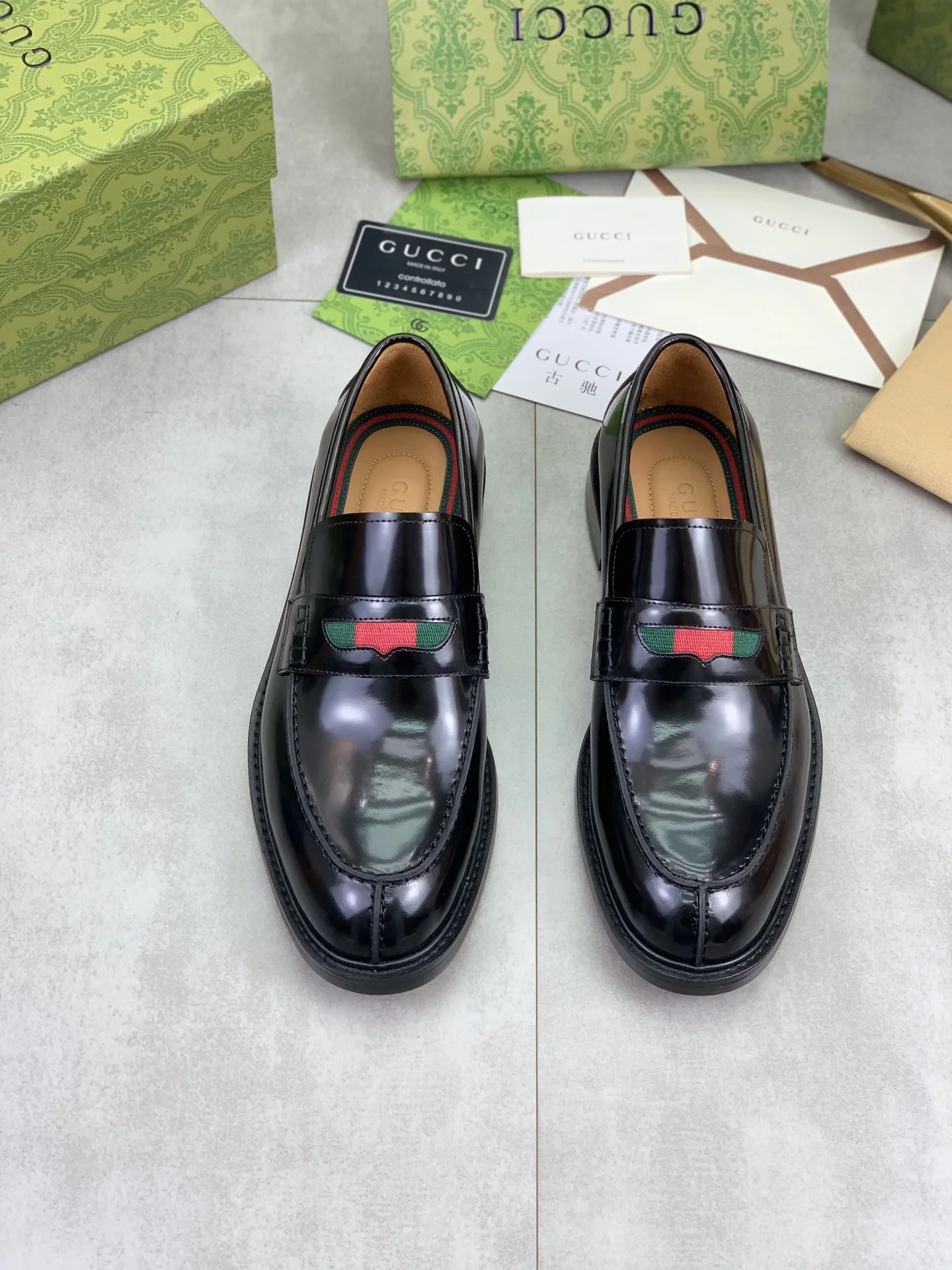 GUCCI Formal Shoes Calf Leather Black-Green-Red EU39-45 D80202609111067 - Image 2
