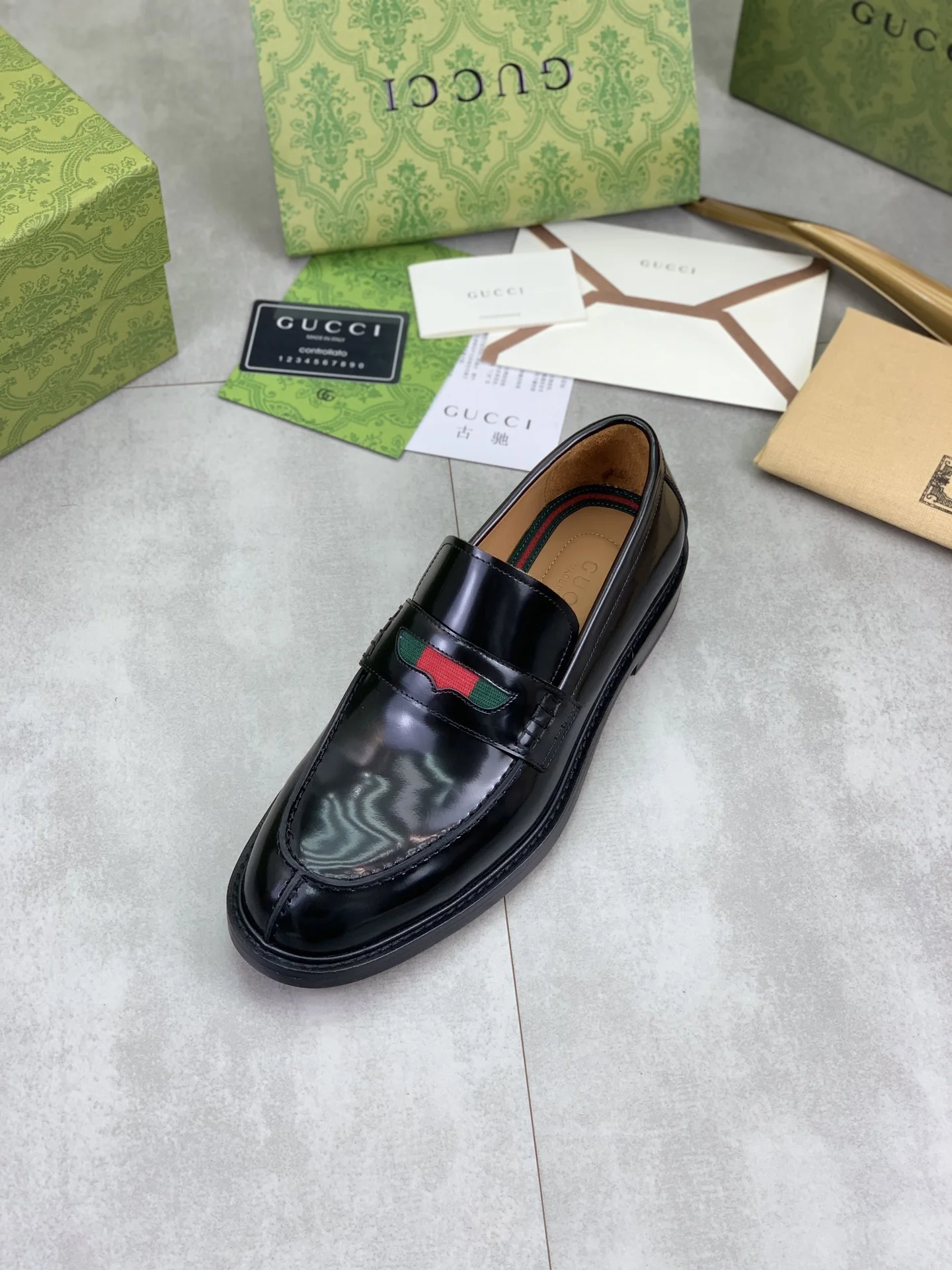 GUCCI Formal Shoes Calf Leather Black-Green-Red EU39-45 D80202609111067 - Image 4