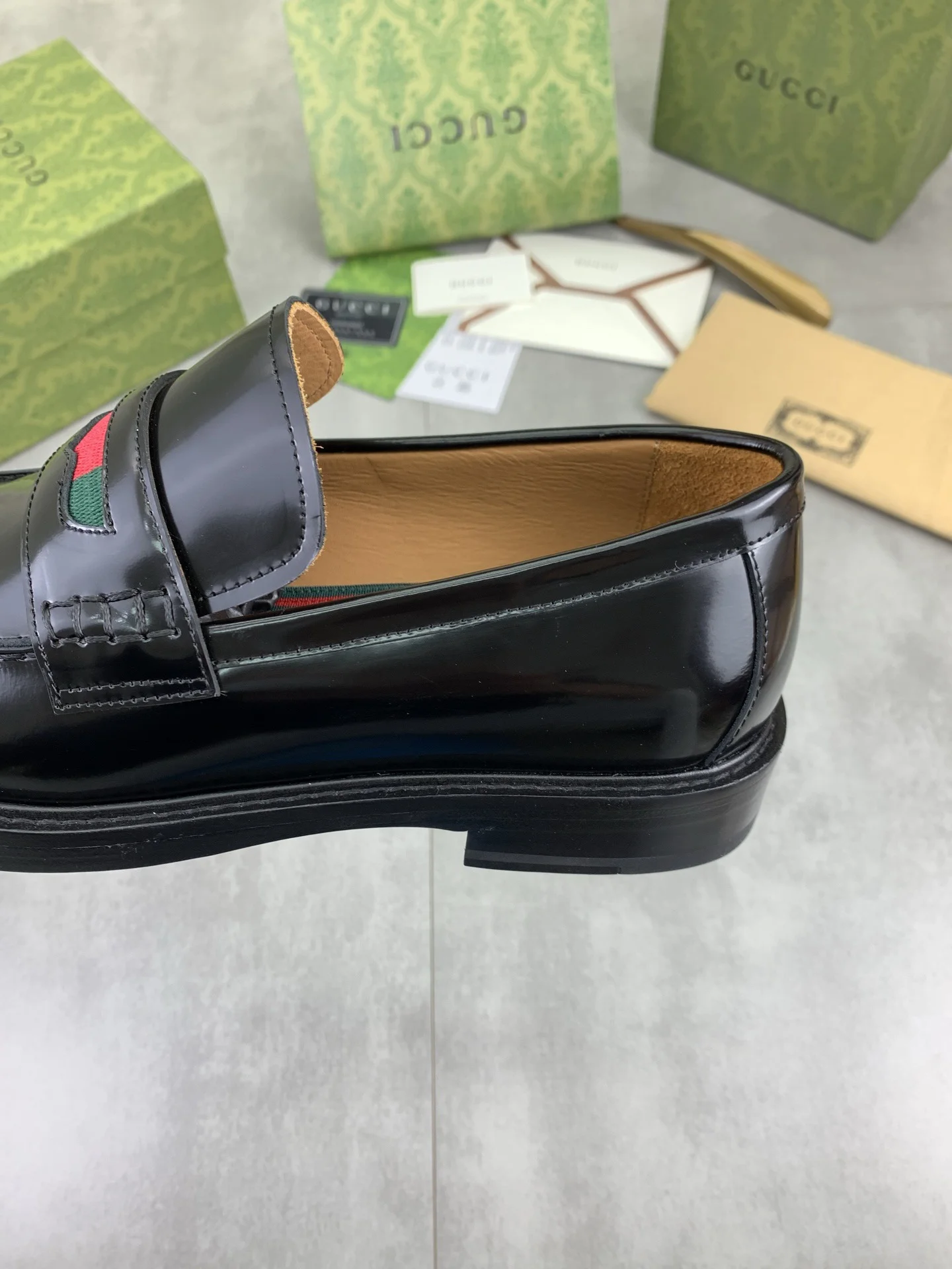 GUCCI Formal Shoes Calf Leather Black-Green-Red EU39-45 D80202609111067 - Image 7