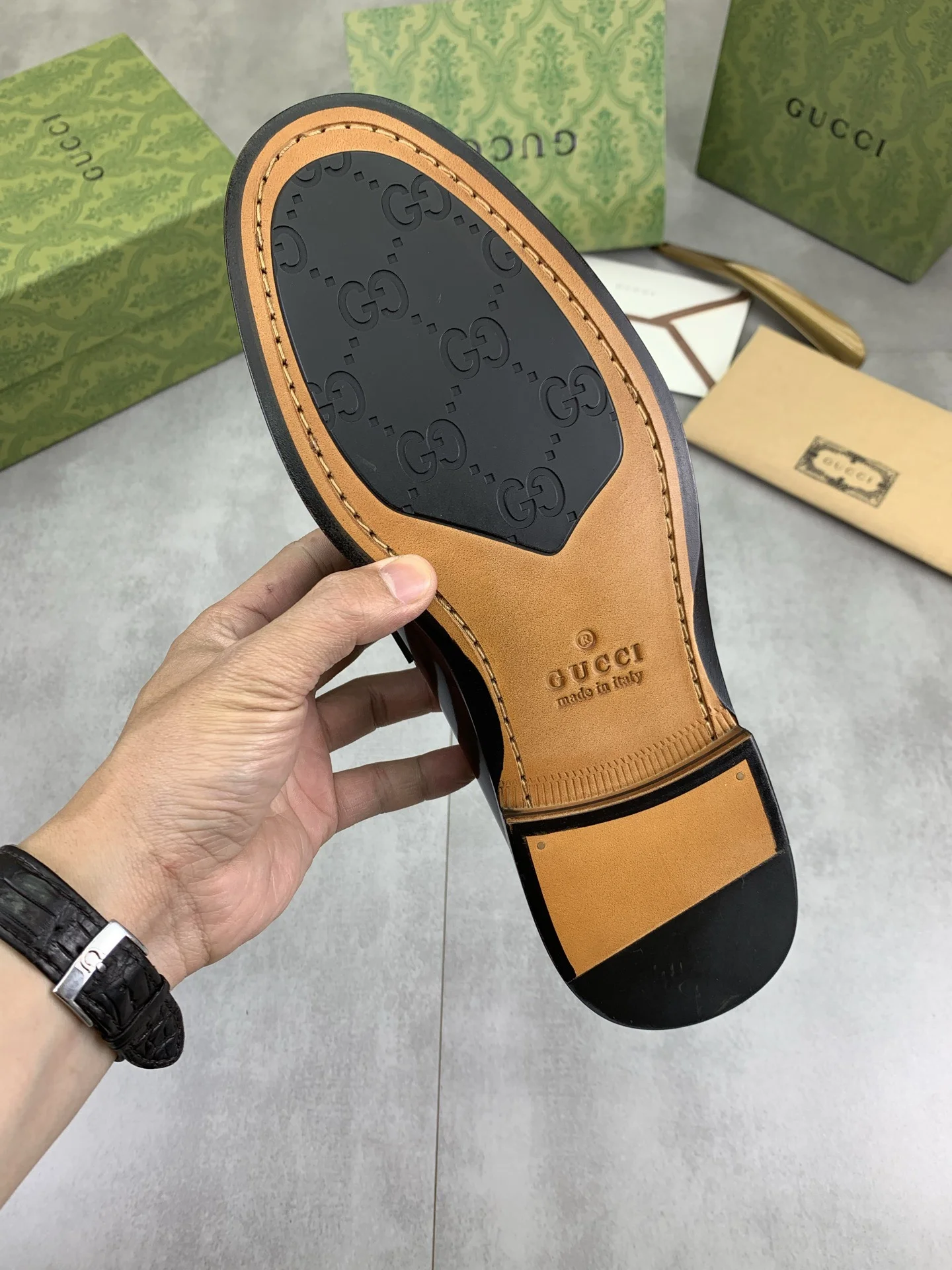 GUCCI Formal Shoes Calf Leather Black-Green-Red EU39-45 D80202609111067 - Image 8