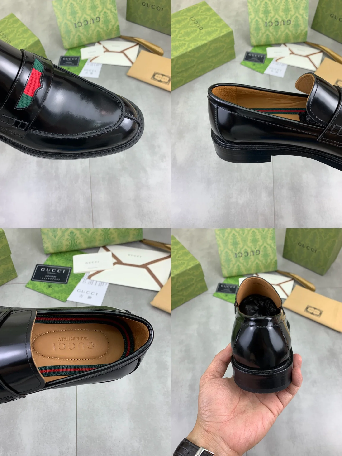 GUCCI Formal Shoes Calf Leather Black-Green-Red EU39-45 D80202609111067 - Image 9