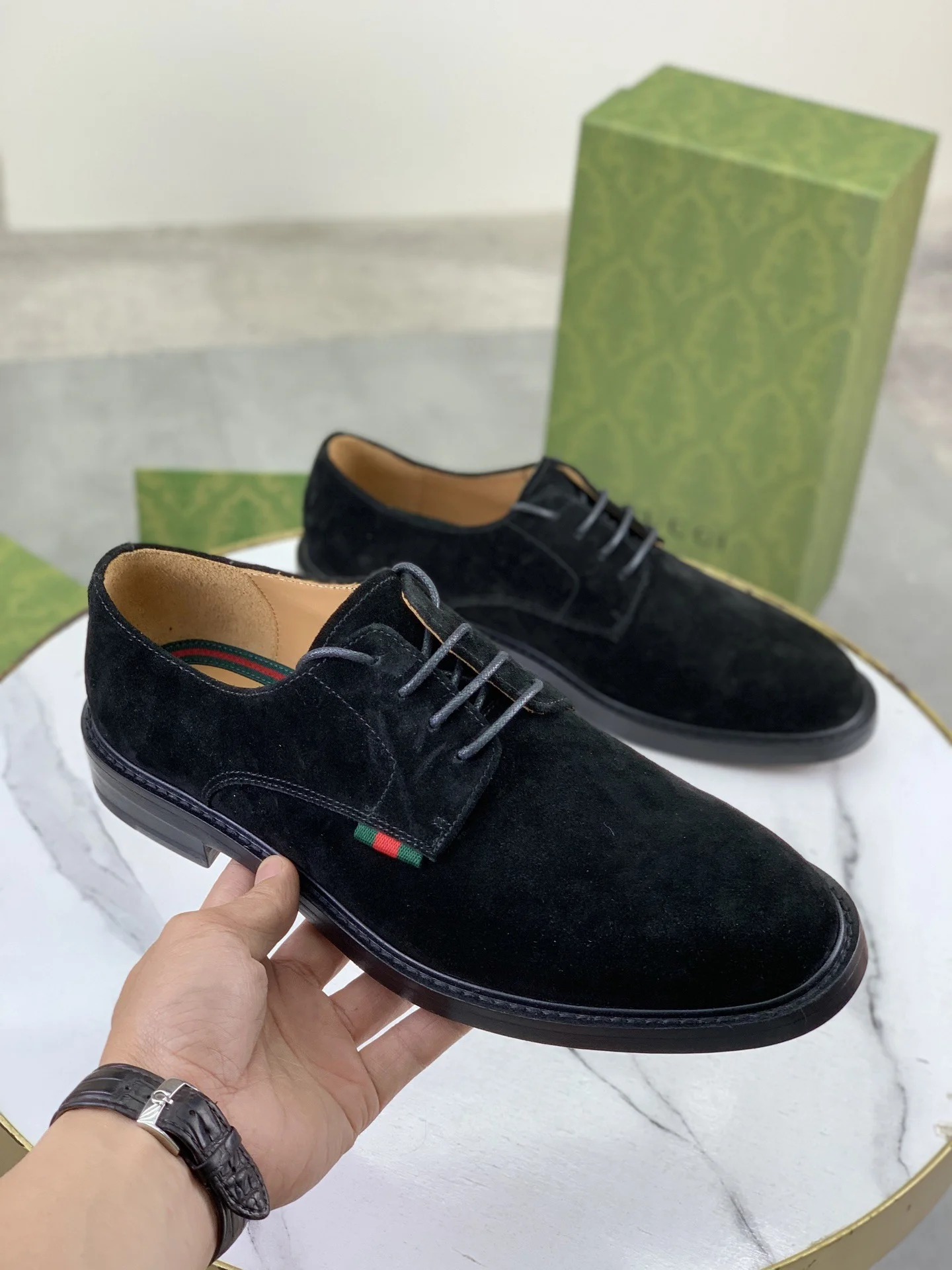 GUCCI Formal Shoes Calf Leather Black-Green-Red EU39-45 D80202609111075 - Image 3