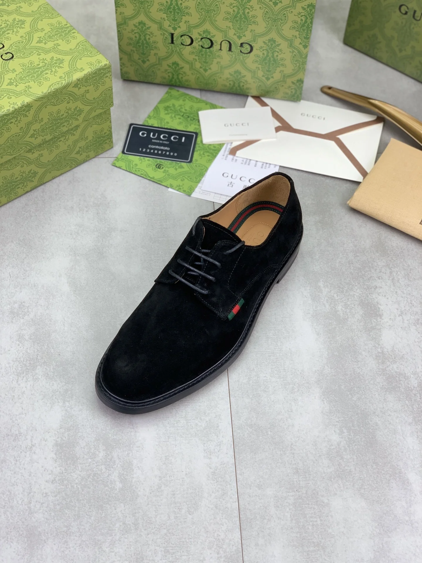 GUCCI Formal Shoes Calf Leather Black-Green-Red EU39-45 D80202609111075 - Image 4