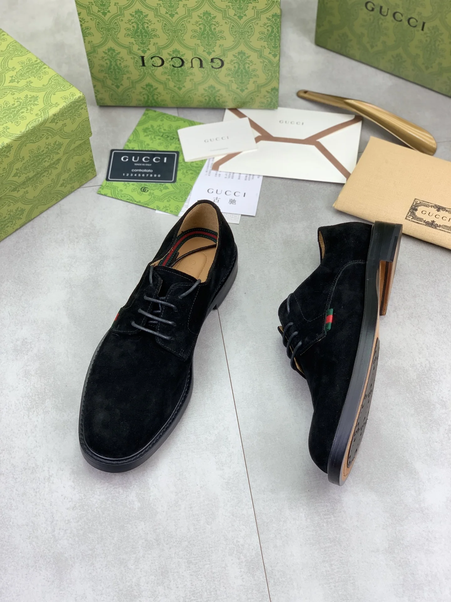 GUCCI Formal Shoes Calf Leather Black-Green-Red EU39-45 D80202609111075 - Image 5