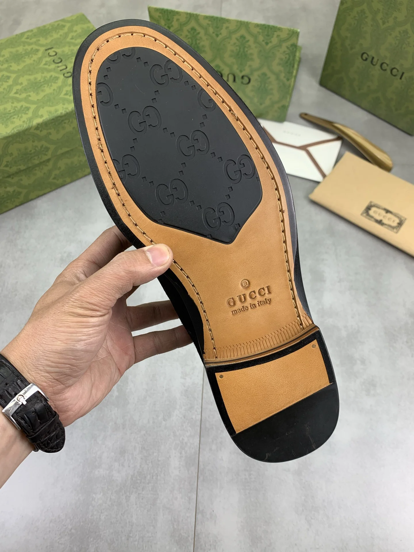 GUCCI Formal Shoes Calf Leather Black-Green-Red EU39-45 D80202609111075 - Image 8