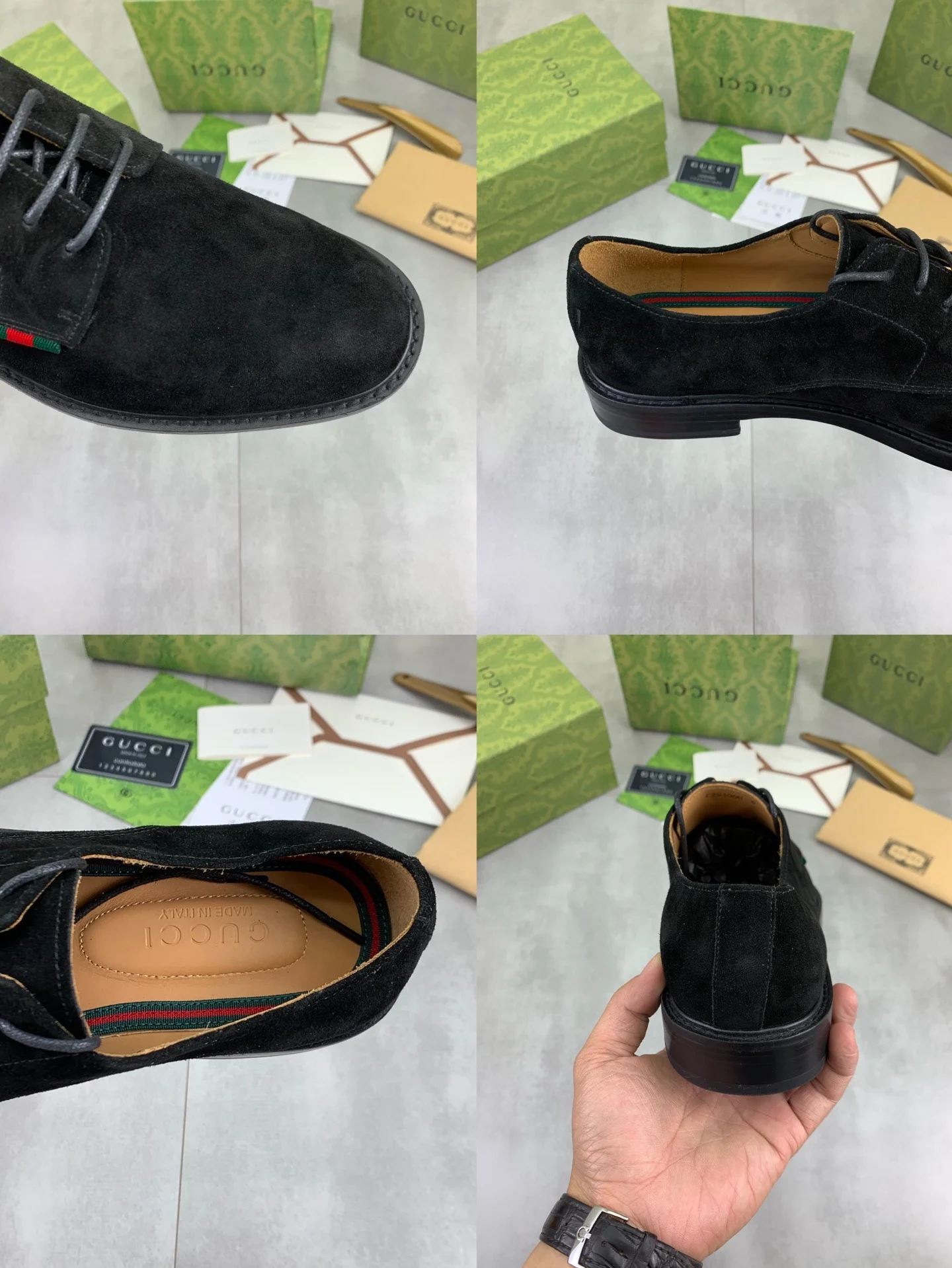 GUCCI Formal Shoes Calf Leather Black-Green-Red EU39-45 D80202609111075 - Image 9