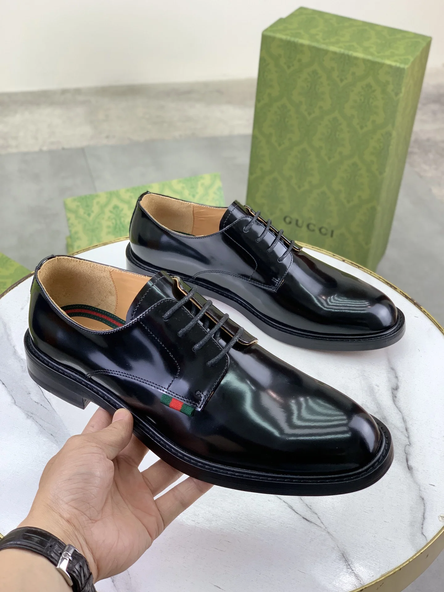 GUCCI Formal Shoes Calf Leather Black-Green-Red EU39-45 D80202609111077 - Image 3