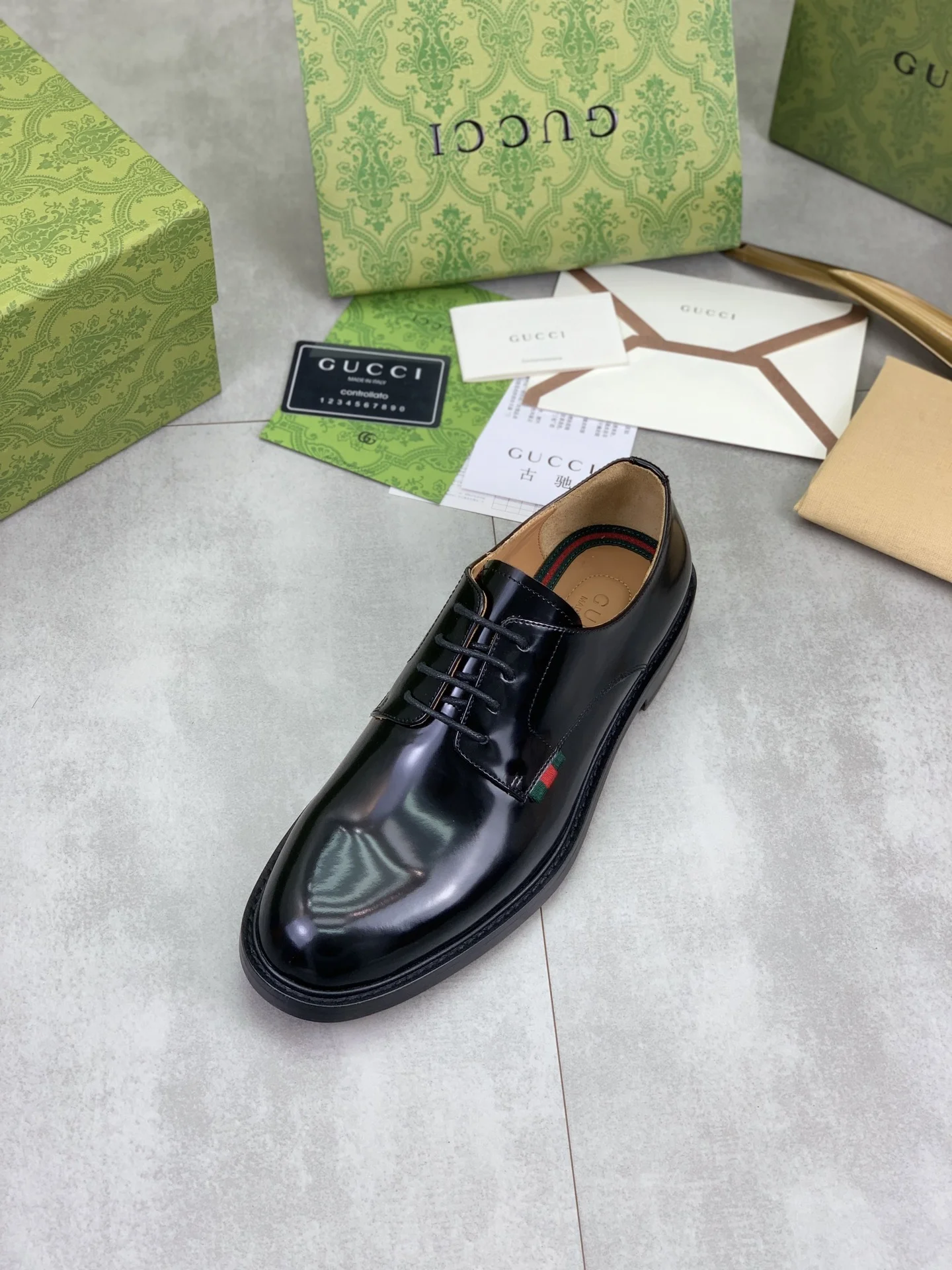 GUCCI Formal Shoes Calf Leather Black-Green-Red EU39-45 D80202609111077 - Image 4