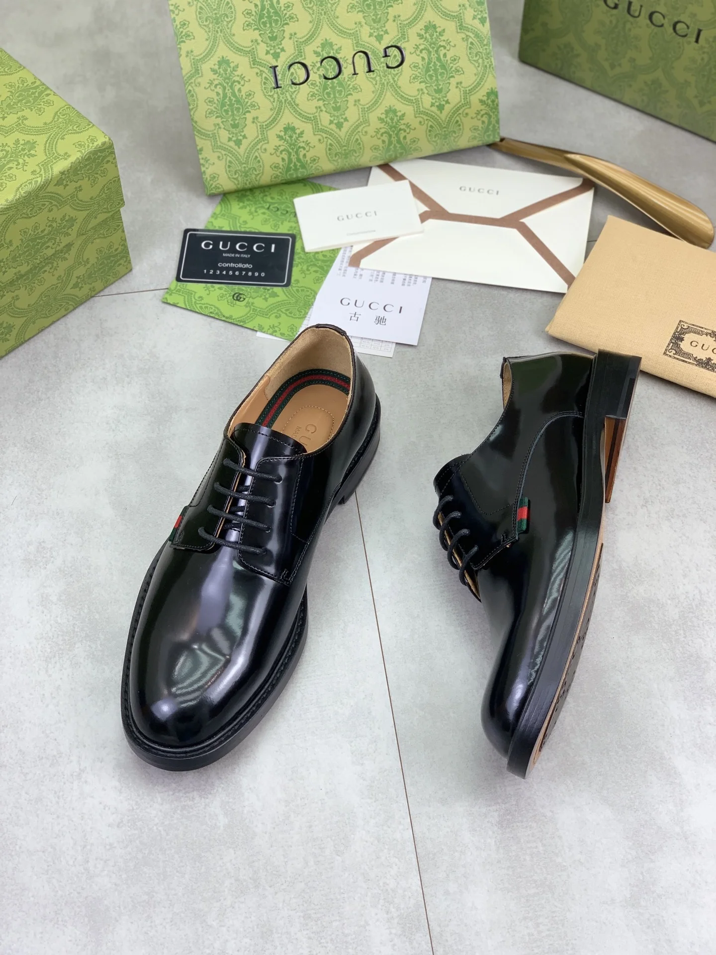 GUCCI Formal Shoes Calf Leather Black-Green-Red EU39-45 D80202609111077 - Image 5