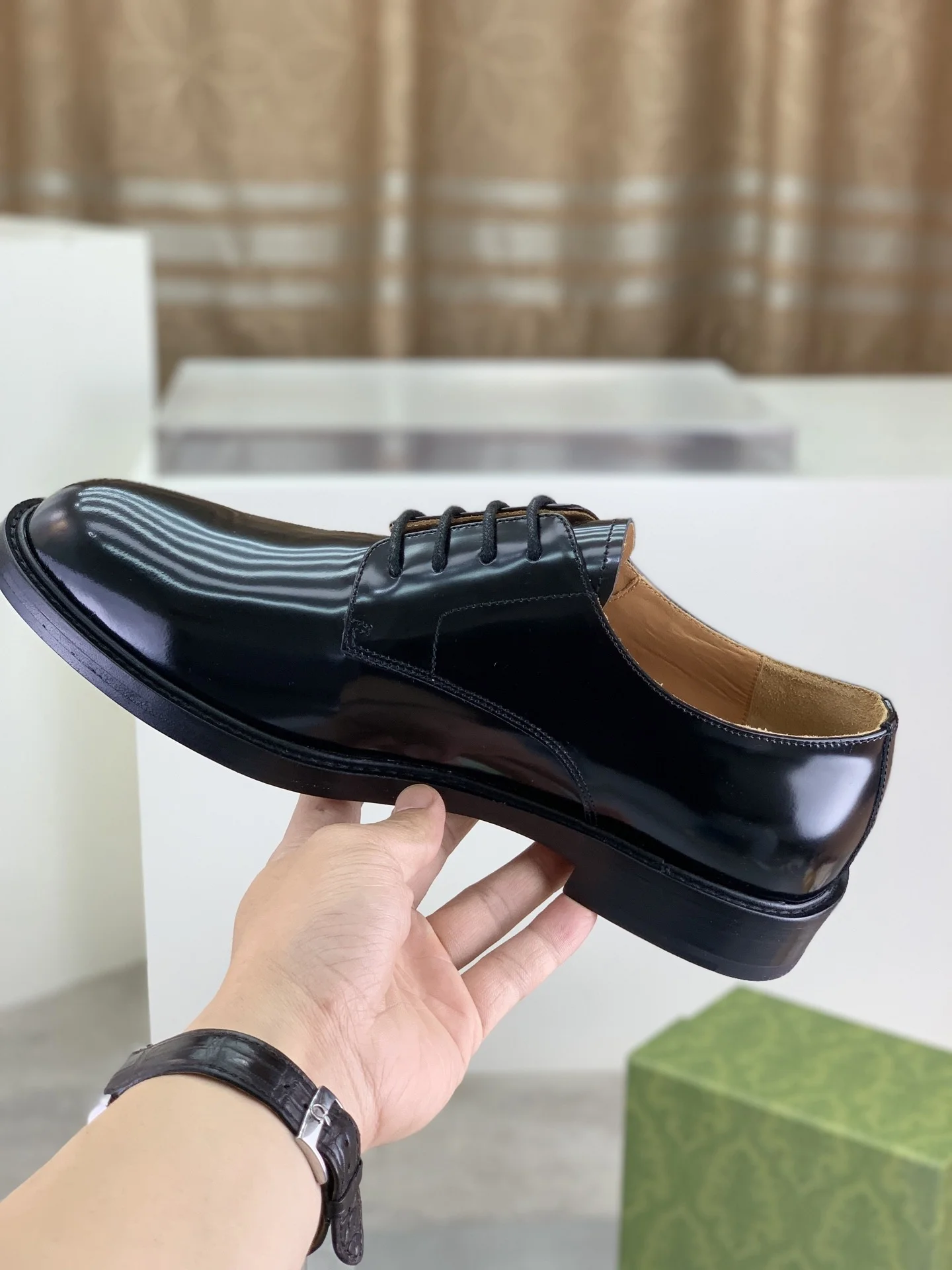 GUCCI Formal Shoes Calf Leather Black-Green-Red EU39-45 D80202609111077 - Image 6