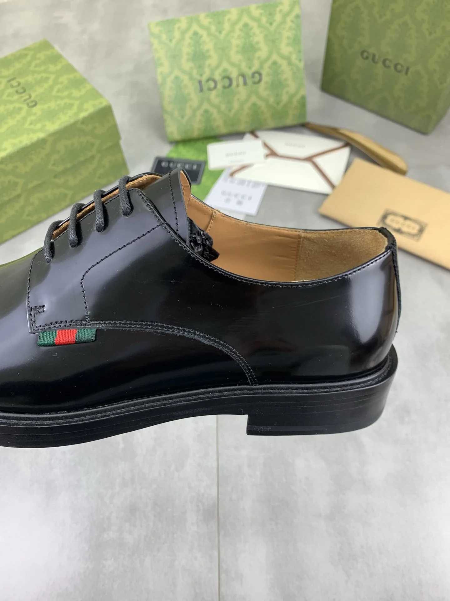 GUCCI Formal Shoes Calf Leather Black-Green-Red EU39-45 D80202609111077 - Image 7