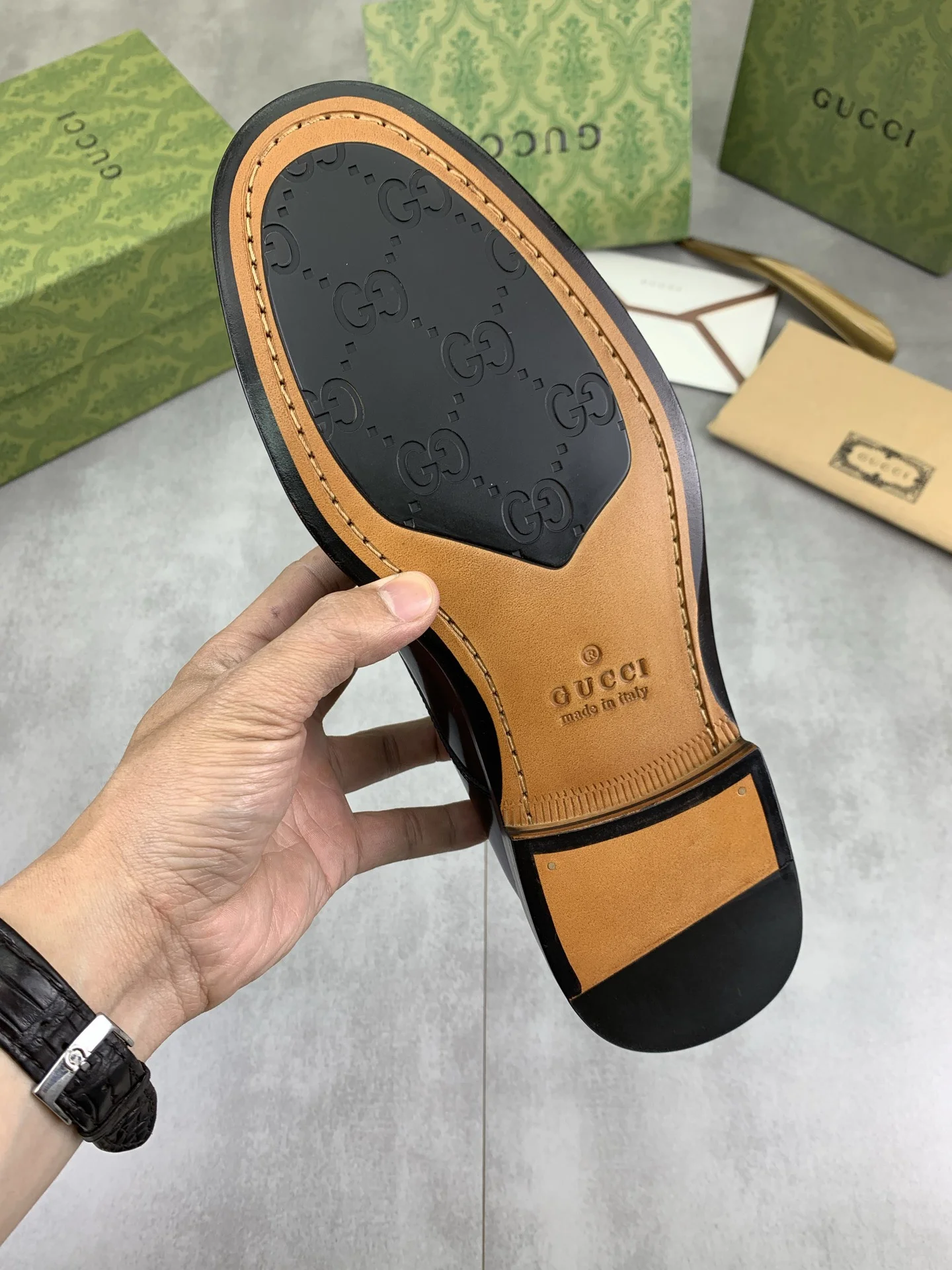 GUCCI Formal Shoes Calf Leather Black-Green-Red EU39-45 D80202609111077 - Image 8