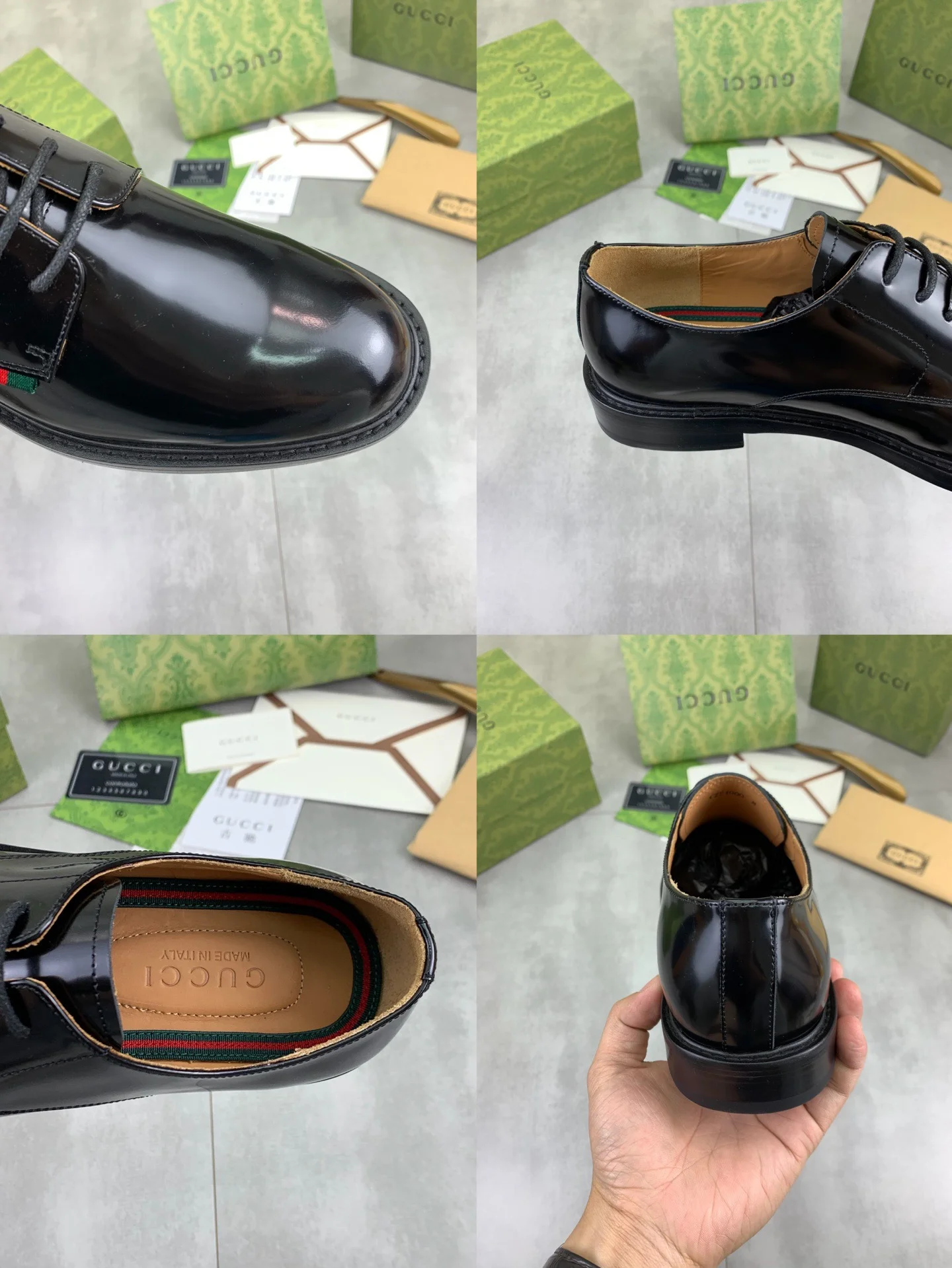 GUCCI Formal Shoes Calf Leather Black-Green-Red EU39-45 D80202609111077 - Image 9