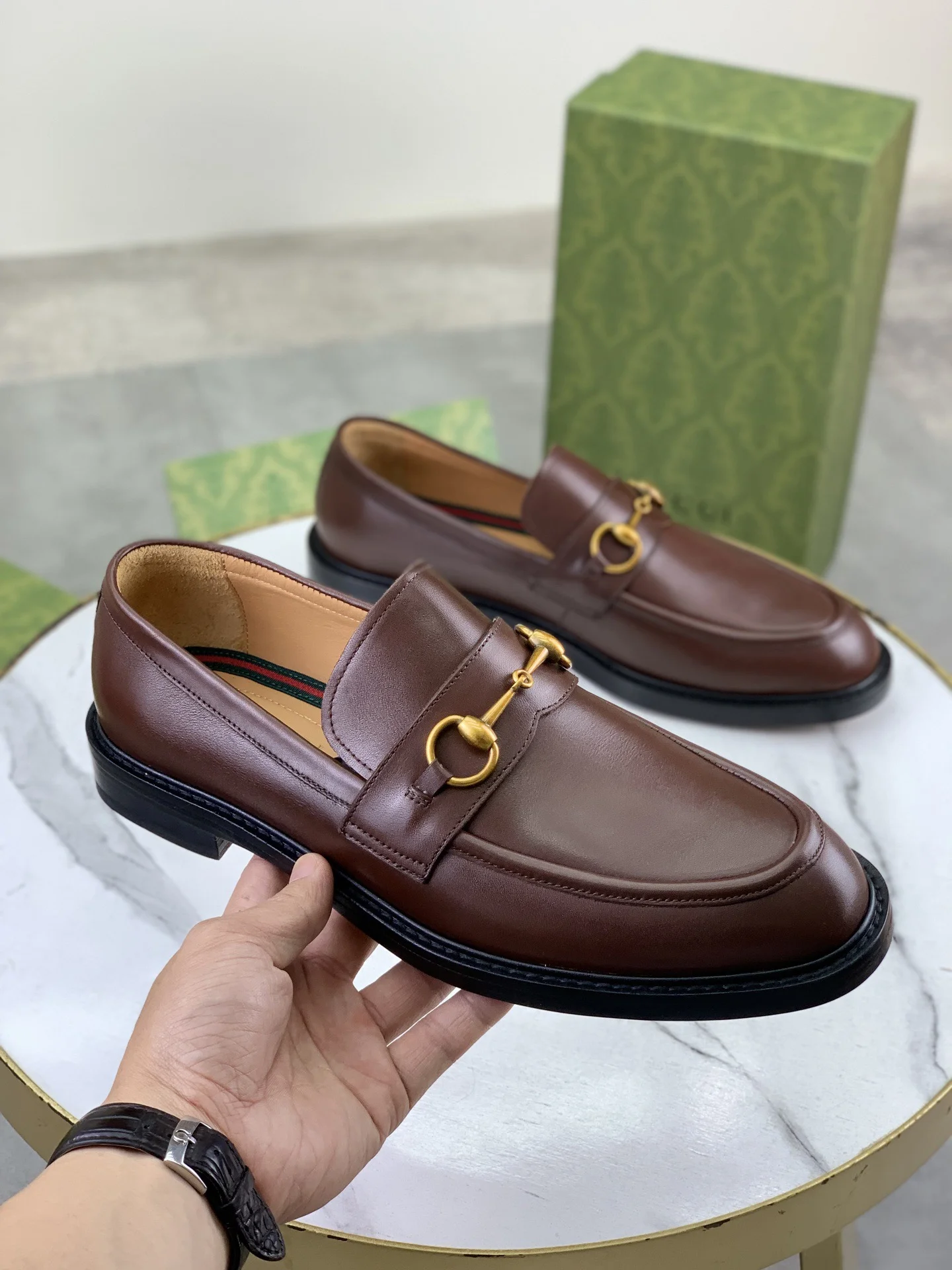 GUCCI Formal Shoes Calf Leather Brown-Gold EU39-45 D80202609111074 - Image 4
