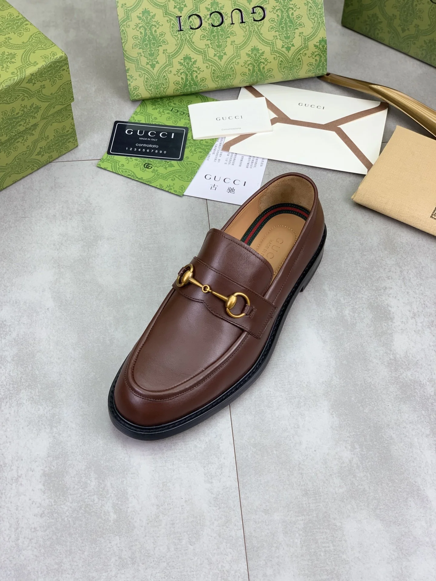 GUCCI Formal Shoes Calf Leather Brown-Gold EU39-45 D80202609111074 - Image 5