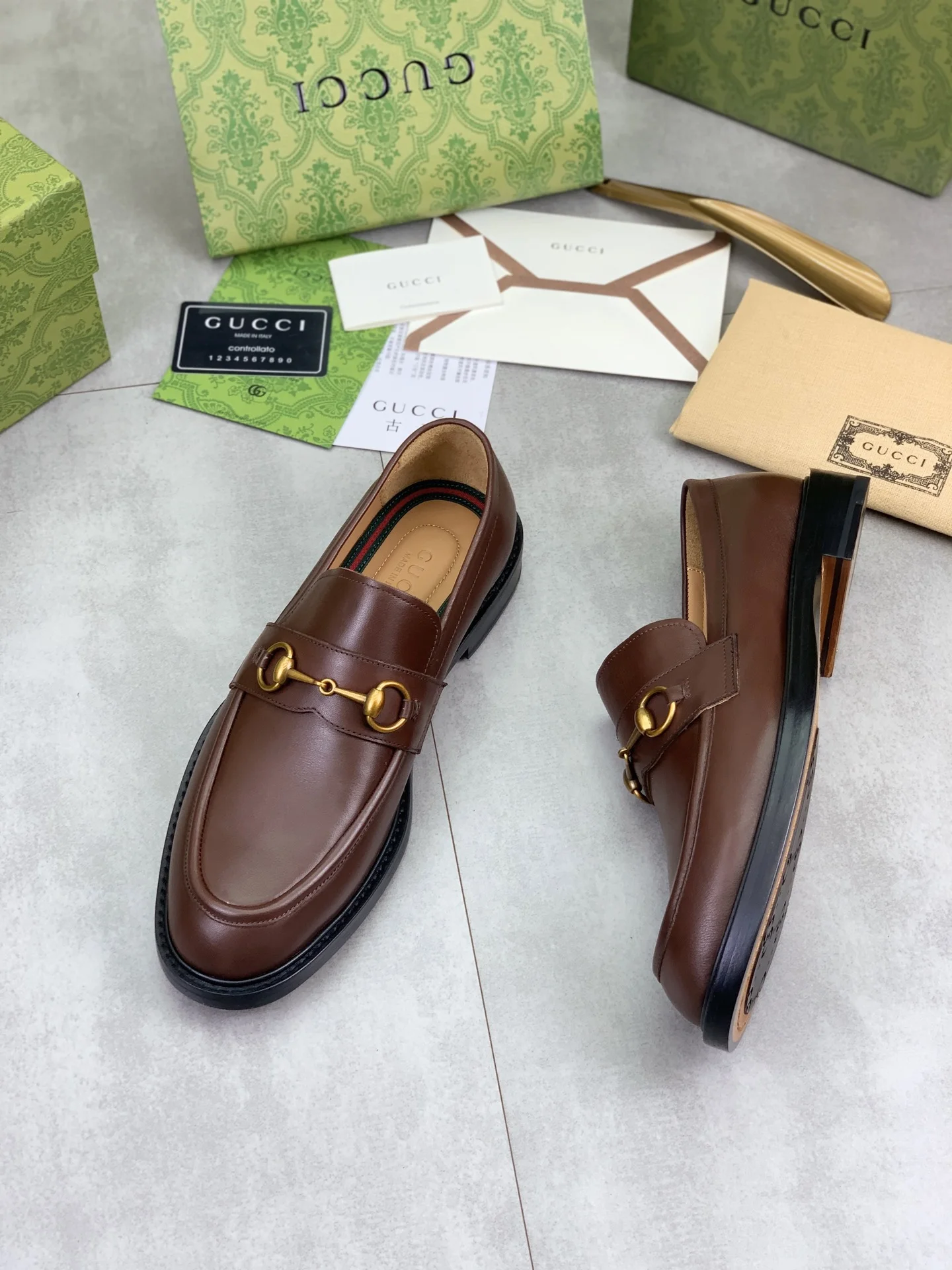 GUCCI Formal Shoes Calf Leather Brown-Gold EU39-45 D80202609111074 - Image 6