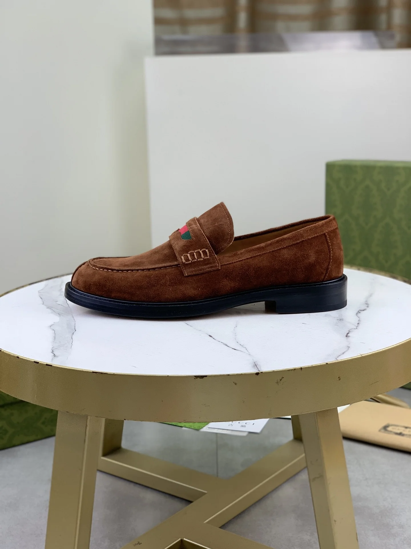 GUCCI Formal Shoes Calf Leather Brown-Green EU39-45 D80202609111066