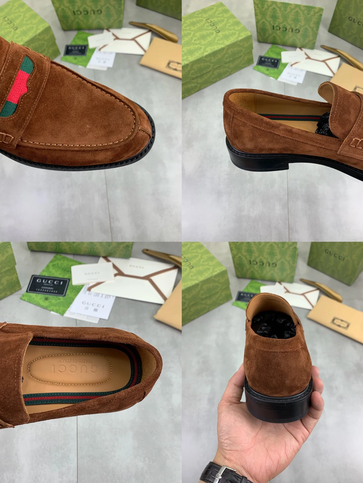 GUCCI Formal Shoes Calf Leather Brown-Green EU39-45 D80202609111066 - Image 10