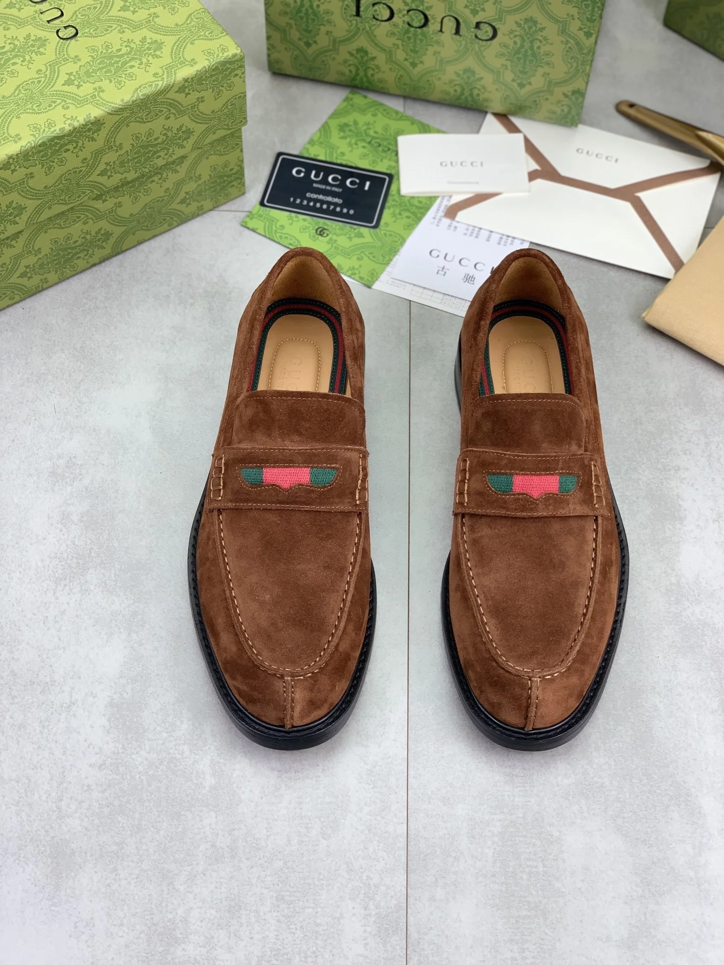 GUCCI Formal Shoes Calf Leather Brown-Green EU39-45 D80202609111066 - Image 3