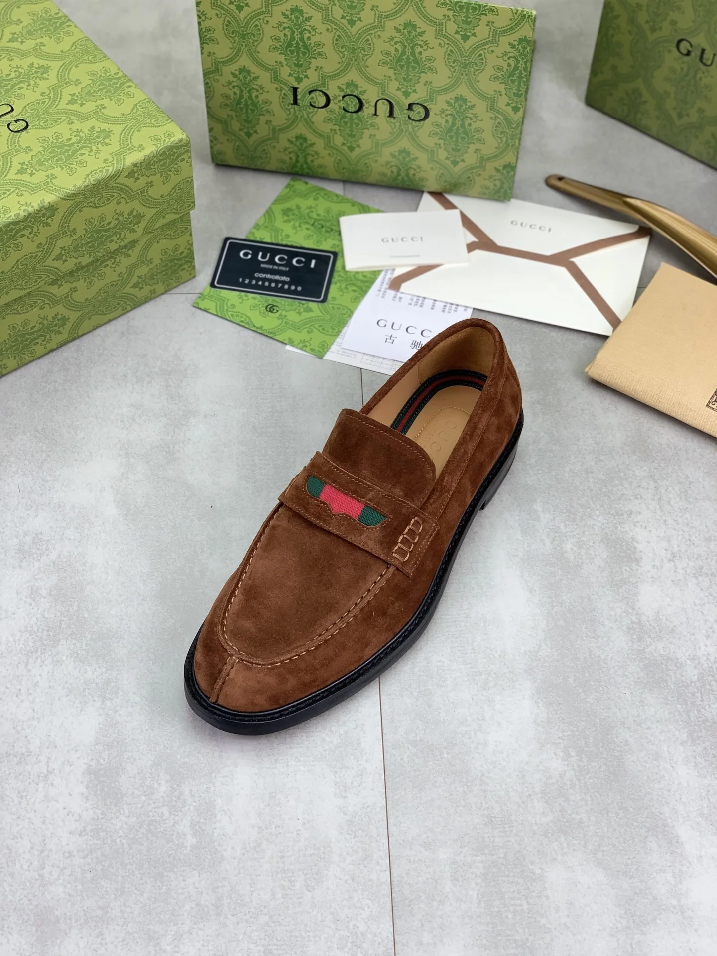 GUCCI Formal Shoes Calf Leather Brown-Green EU39-45 D80202609111066 - Image 5