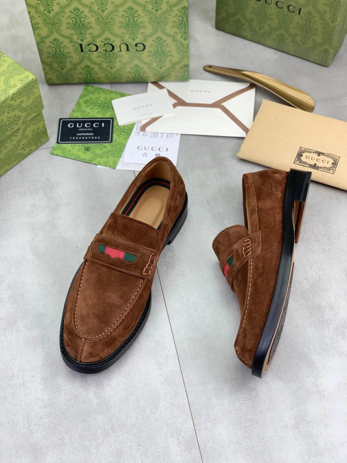 GUCCI Formal Shoes Calf Leather Brown-Green EU39-45 D80202609111066 - Image 6