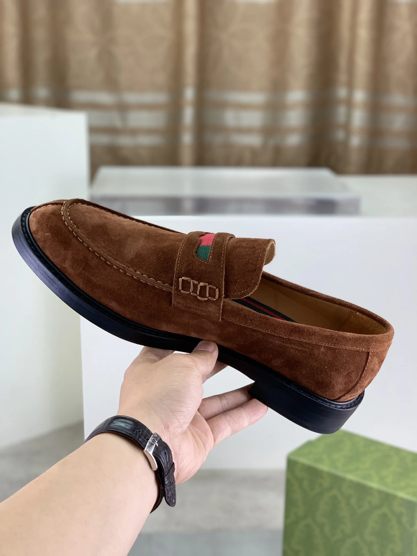 GUCCI Formal Shoes Calf Leather Brown-Green EU39-45 D80202609111066 - Image 7
