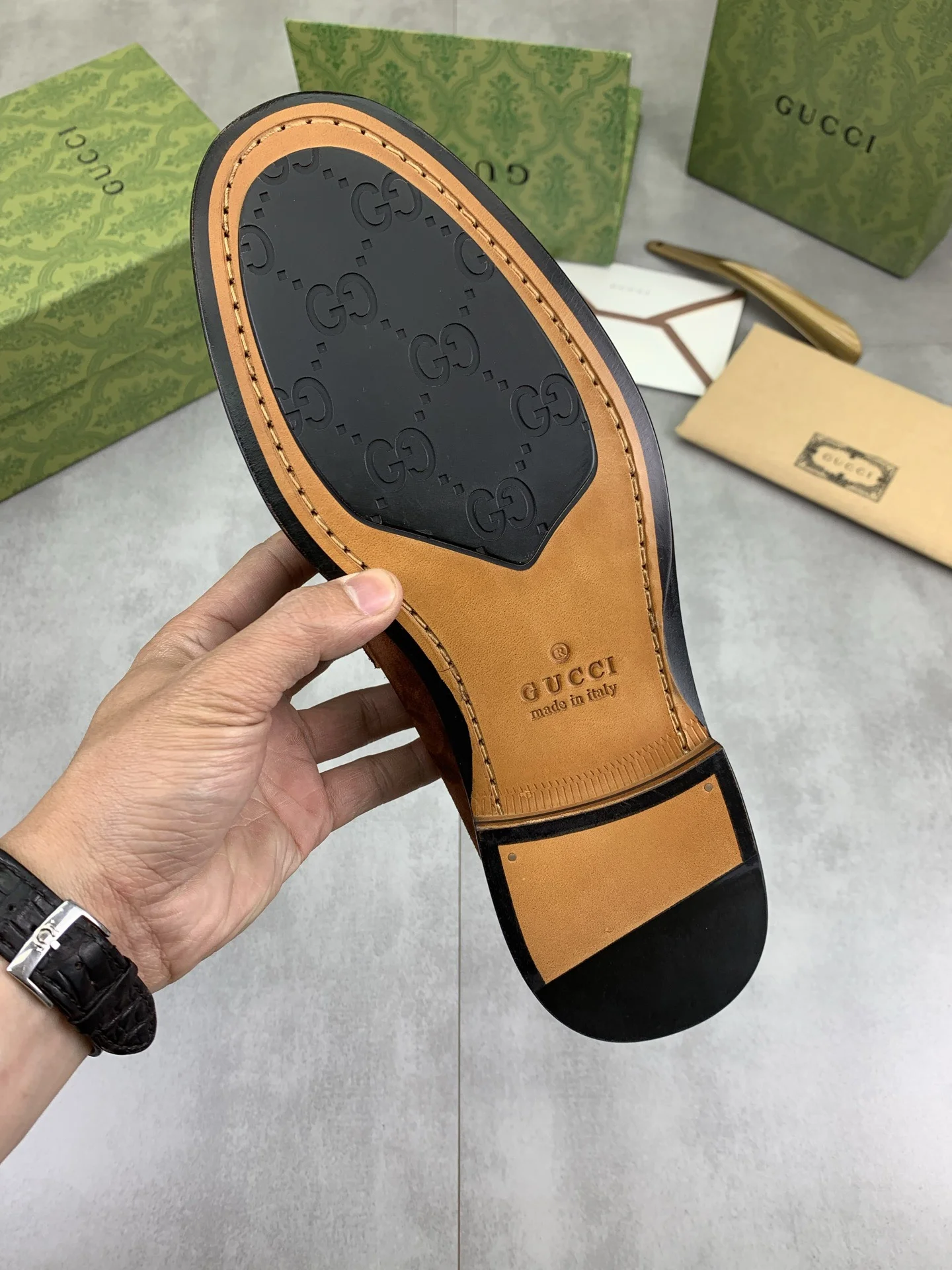 GUCCI Formal Shoes Calf Leather Brown-Green EU39-45 D80202609111066 - Image 9