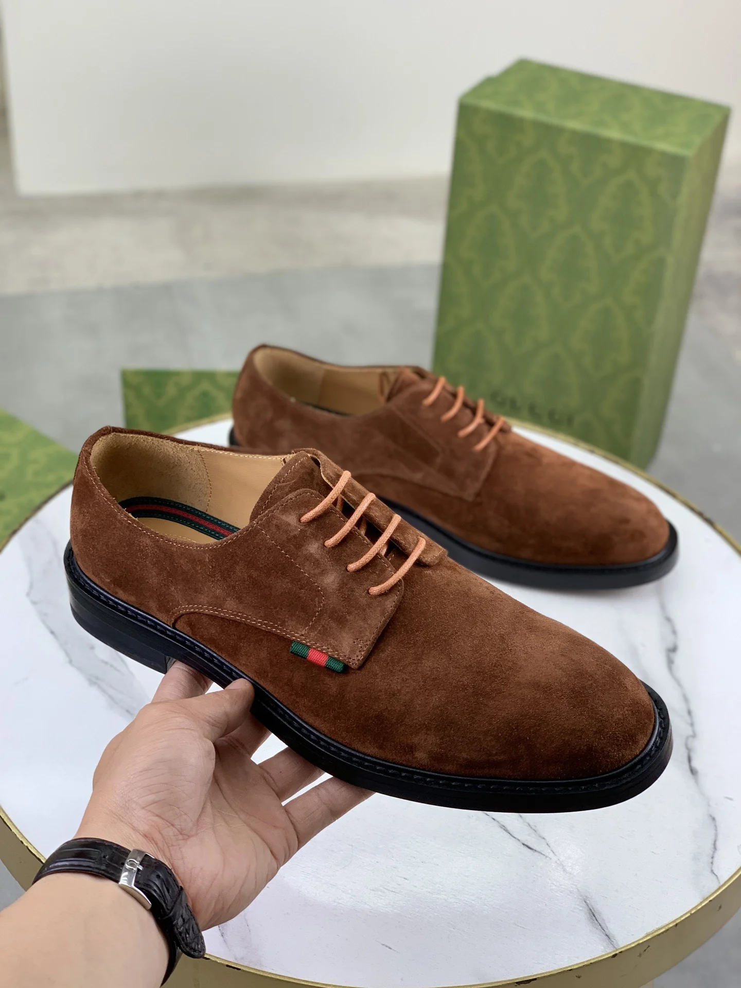 GUCCI Formal Shoes Calf Leather Brown-Green EU39-45 D80202609111076 - Image 4