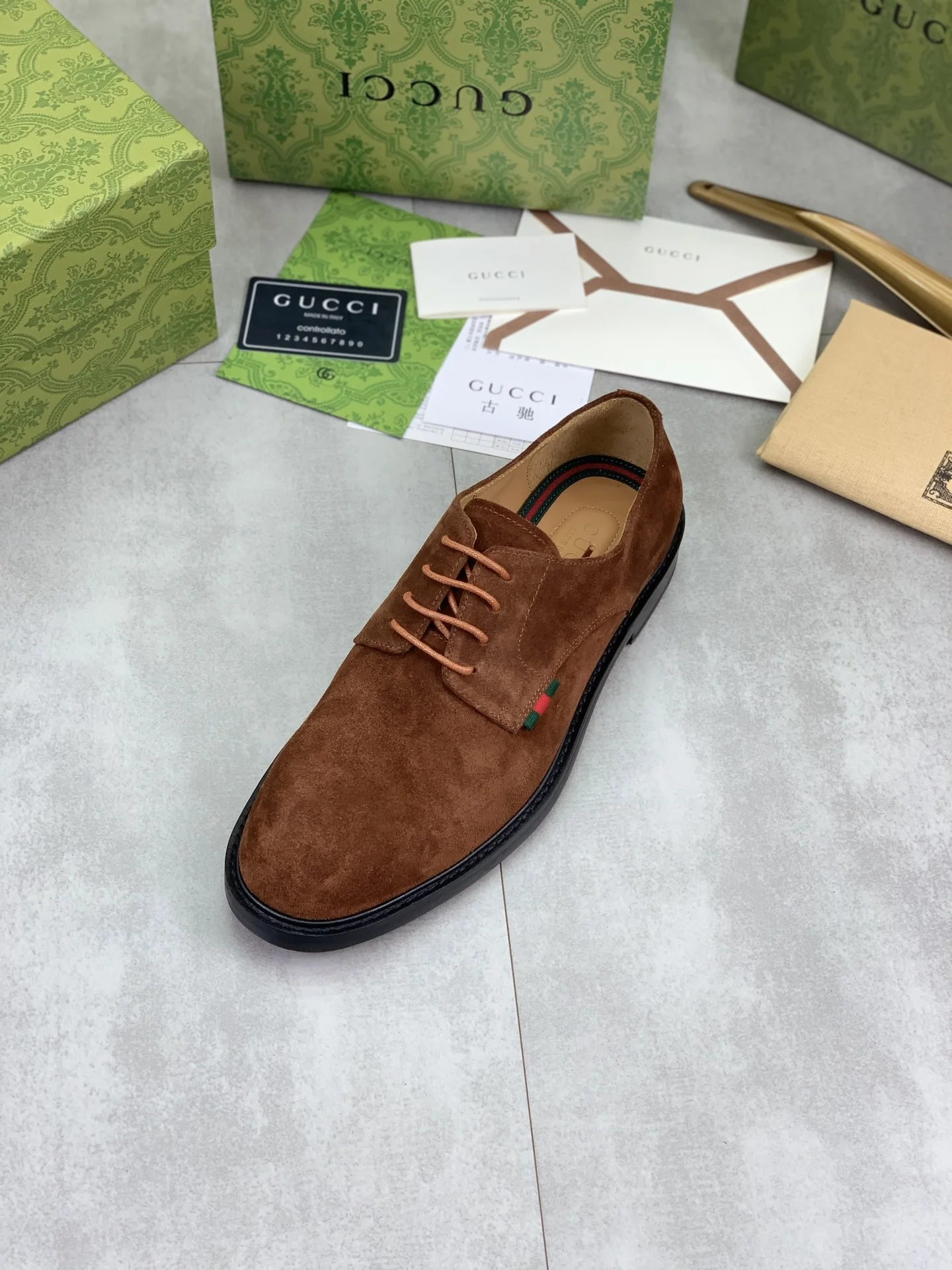 GUCCI Formal Shoes Calf Leather Brown-Green EU39-45 D80202609111076 - Image 5