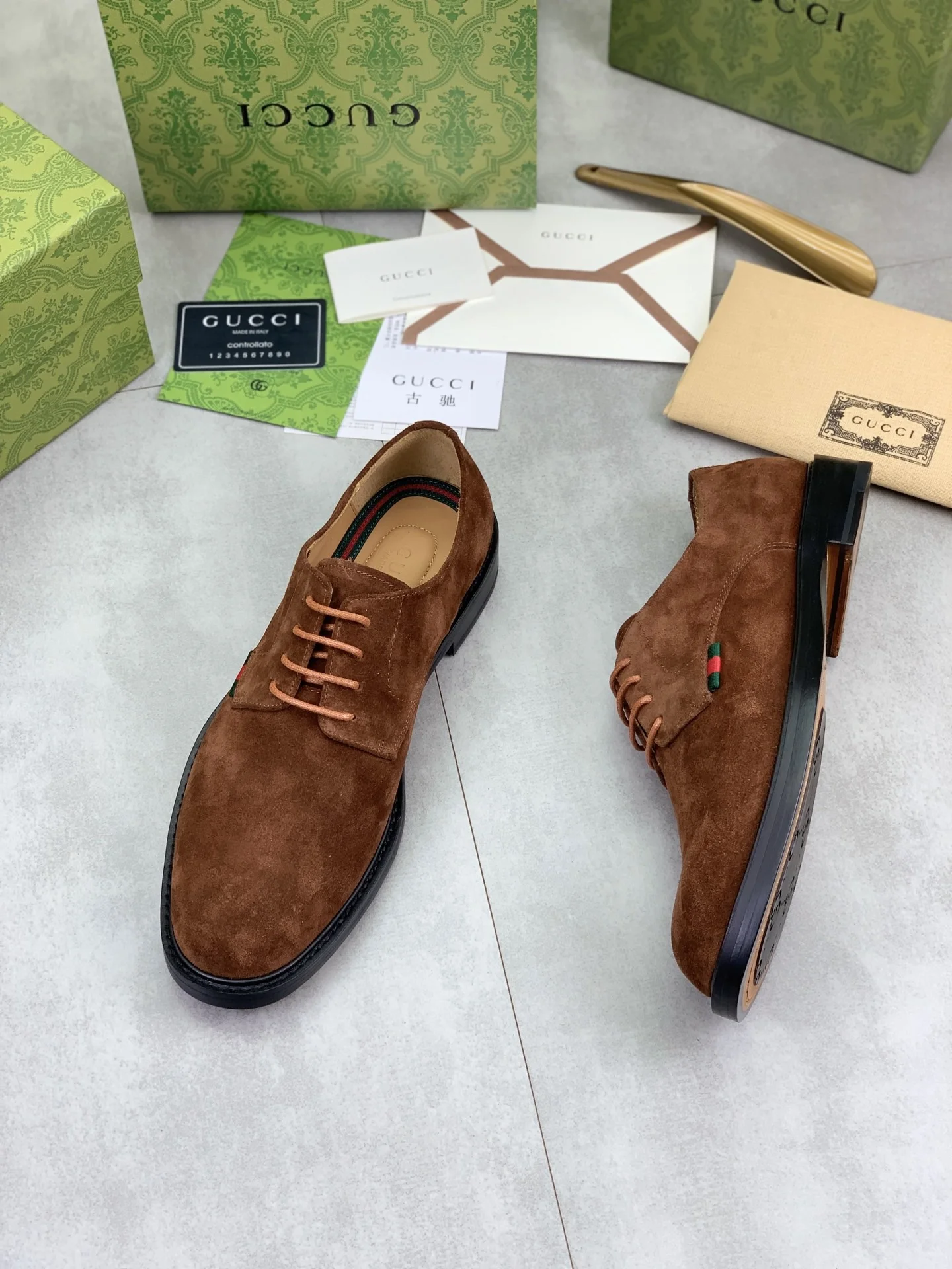 GUCCI Formal Shoes Calf Leather Brown-Green EU39-45 D80202609111076 - Image 6