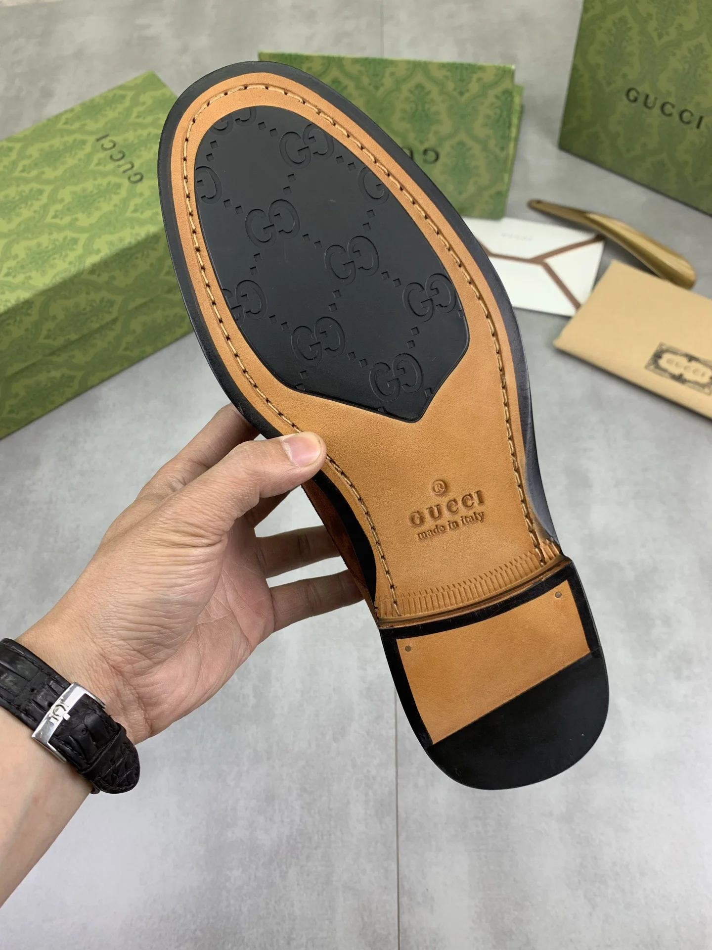 GUCCI Formal Shoes Calf Leather Brown-Green EU39-45 D80202609111076 - Image 9