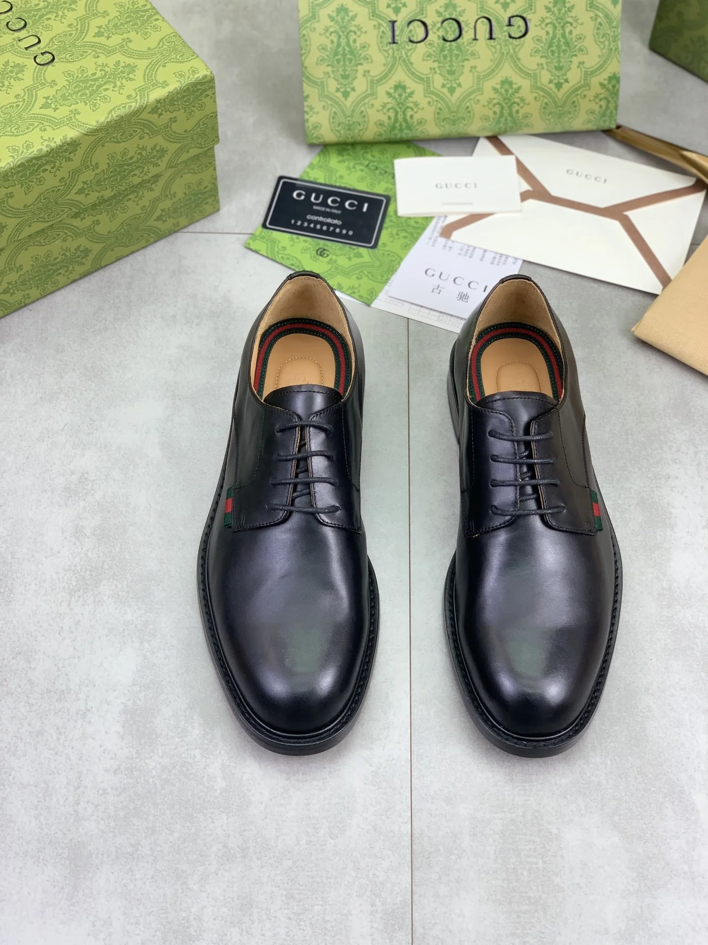 GUCCI Formal Shoes Calfskin Leather Black-Green EU39-45 D80202609111078 - Image 2